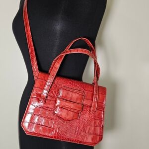 Vintage Sonia Rykiel croc embossed Leather structured top handle convertible bag